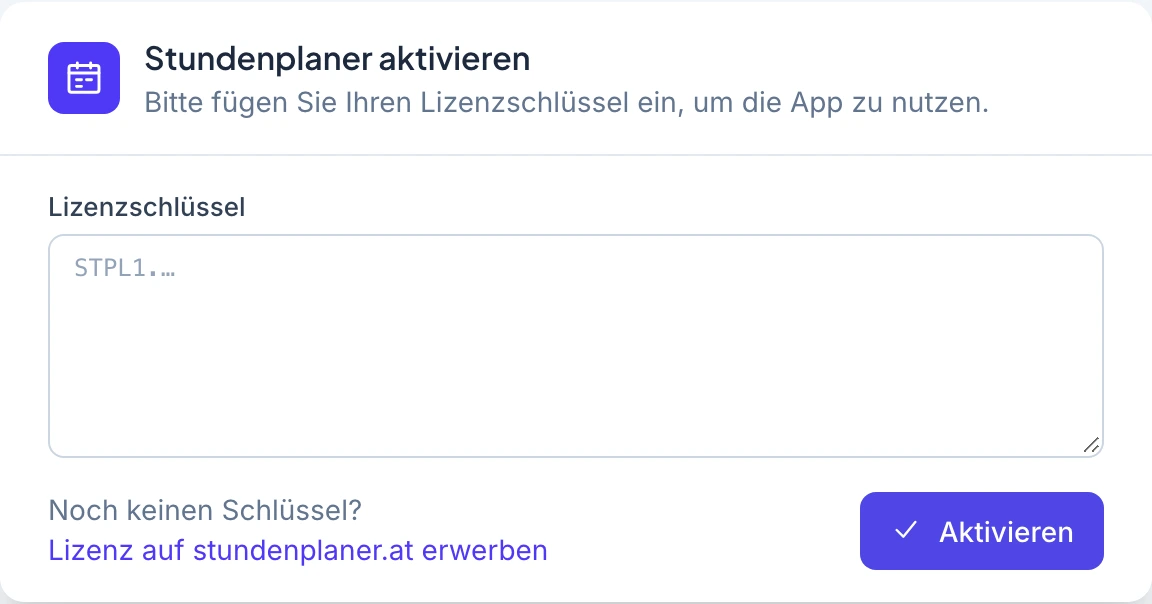 Aktivierungsfenster mit dem Feld Lizenzschlüssel und der Schaltfläche Aktivieren