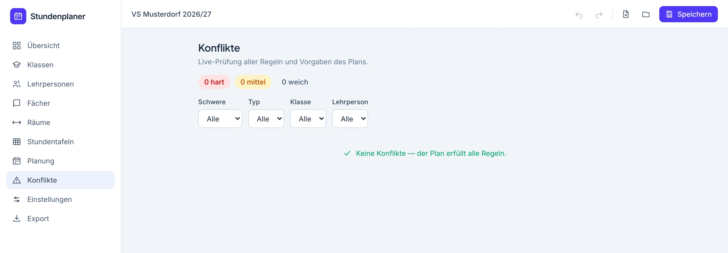 Konfliktbereich ohne Meldungen nach Rückkehr zum konfliktfreien Beispielplan